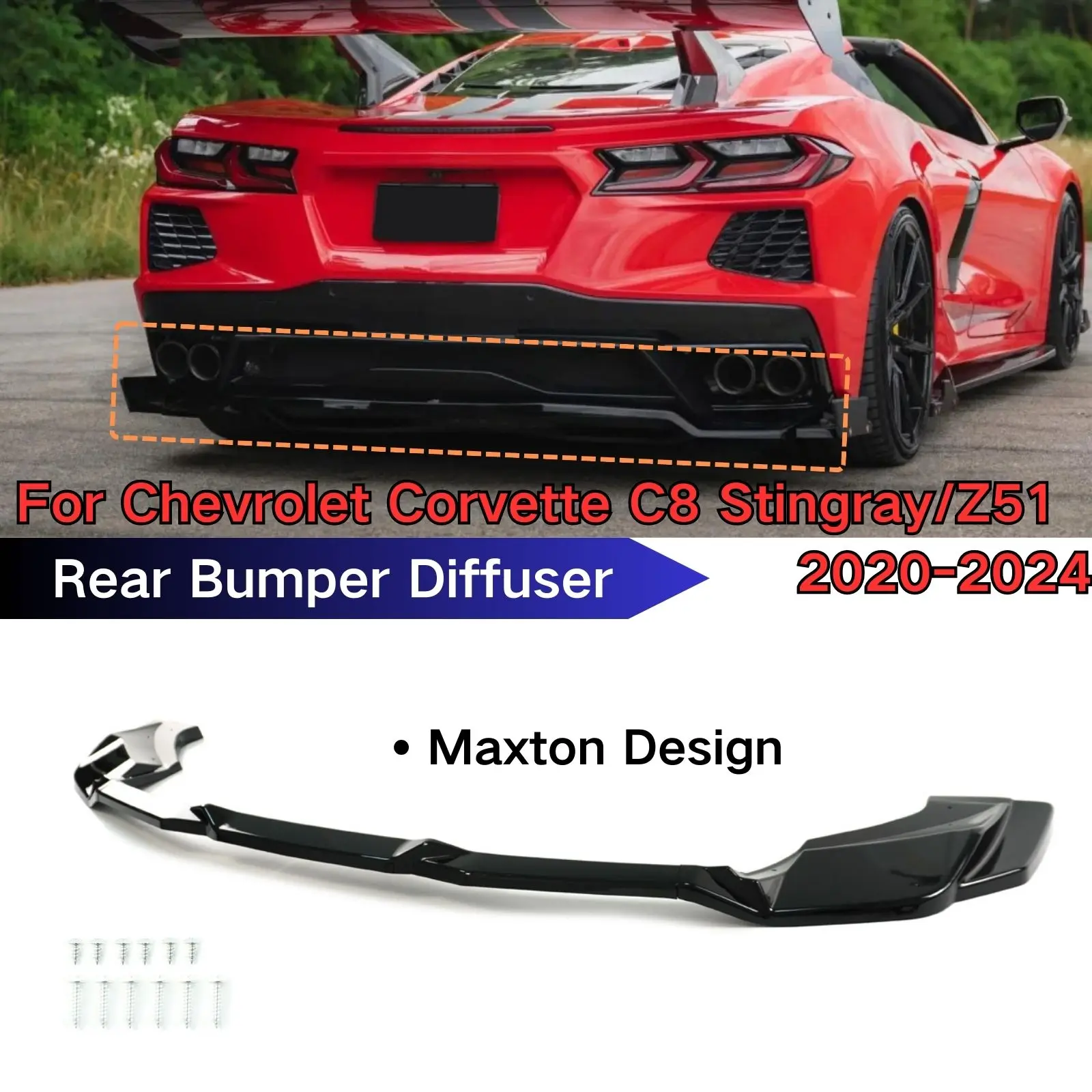 Maxton Design Rear Bumper Diffuser For Chevrolet Corvette C8 2020-2024 Stingray/Z51 Non-Widebody Body Kit Cars Accessories