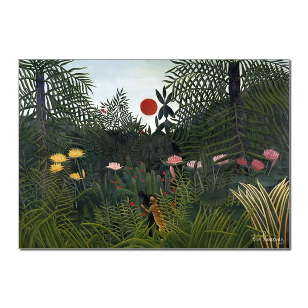 

modern painting for dining room Jungle landscape with Setting Sun Henri Rousseau High quality Hand painted