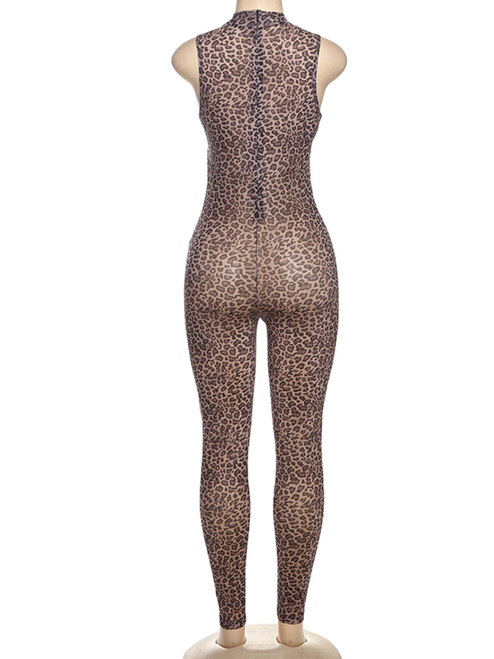 FEOYA Barboteuse Léopard Femme - Combinaison Moulante Sans Manches Body Clubwear Imprimé Animalier