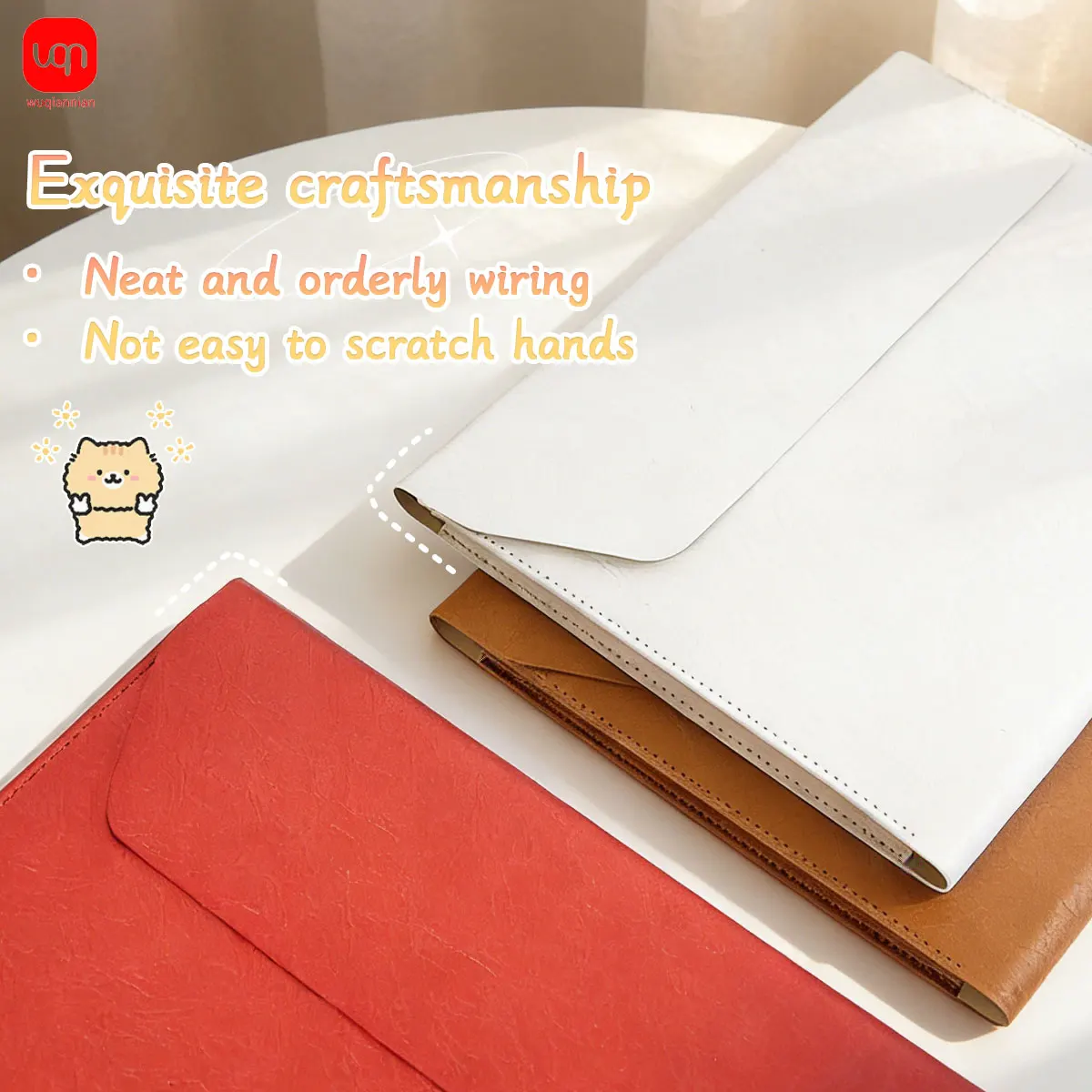 WQN-1PC A4 Leather File Bag Custom File Bag Data Bag Waterproof Business Office Button Thickened Storage Bag