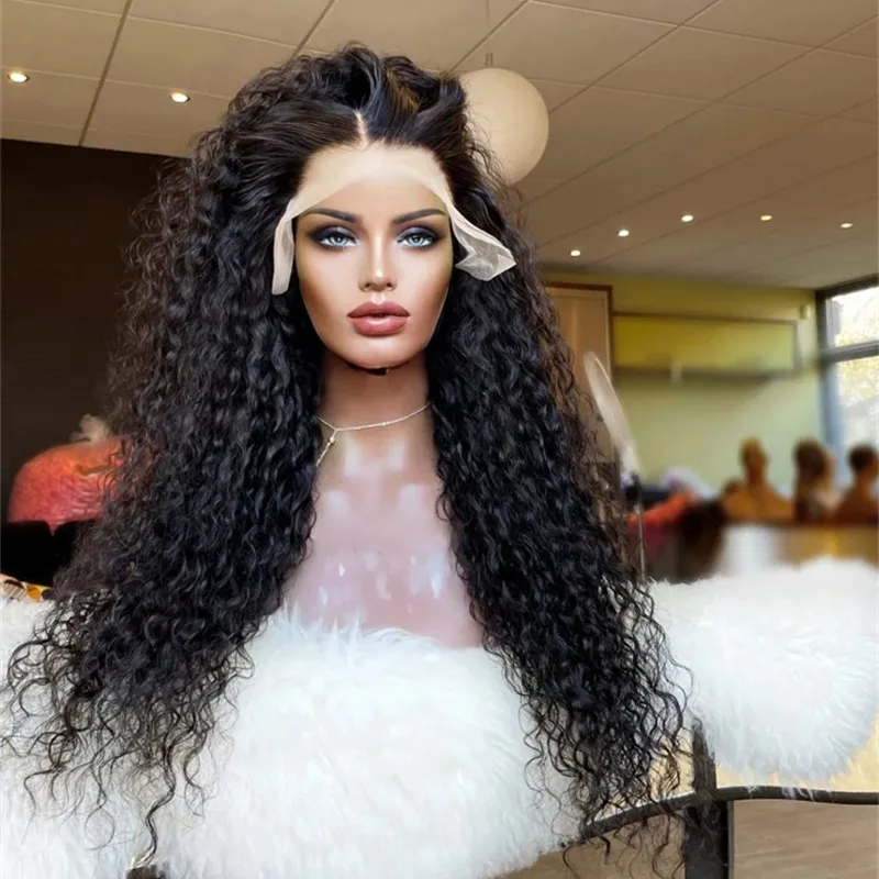 Curly Women Wig 28inchs long Natural Black Synthetic 13x4 Lace Frontal Wigs Lady Kinky Curly Glueless Lace Wig Pre Plucked