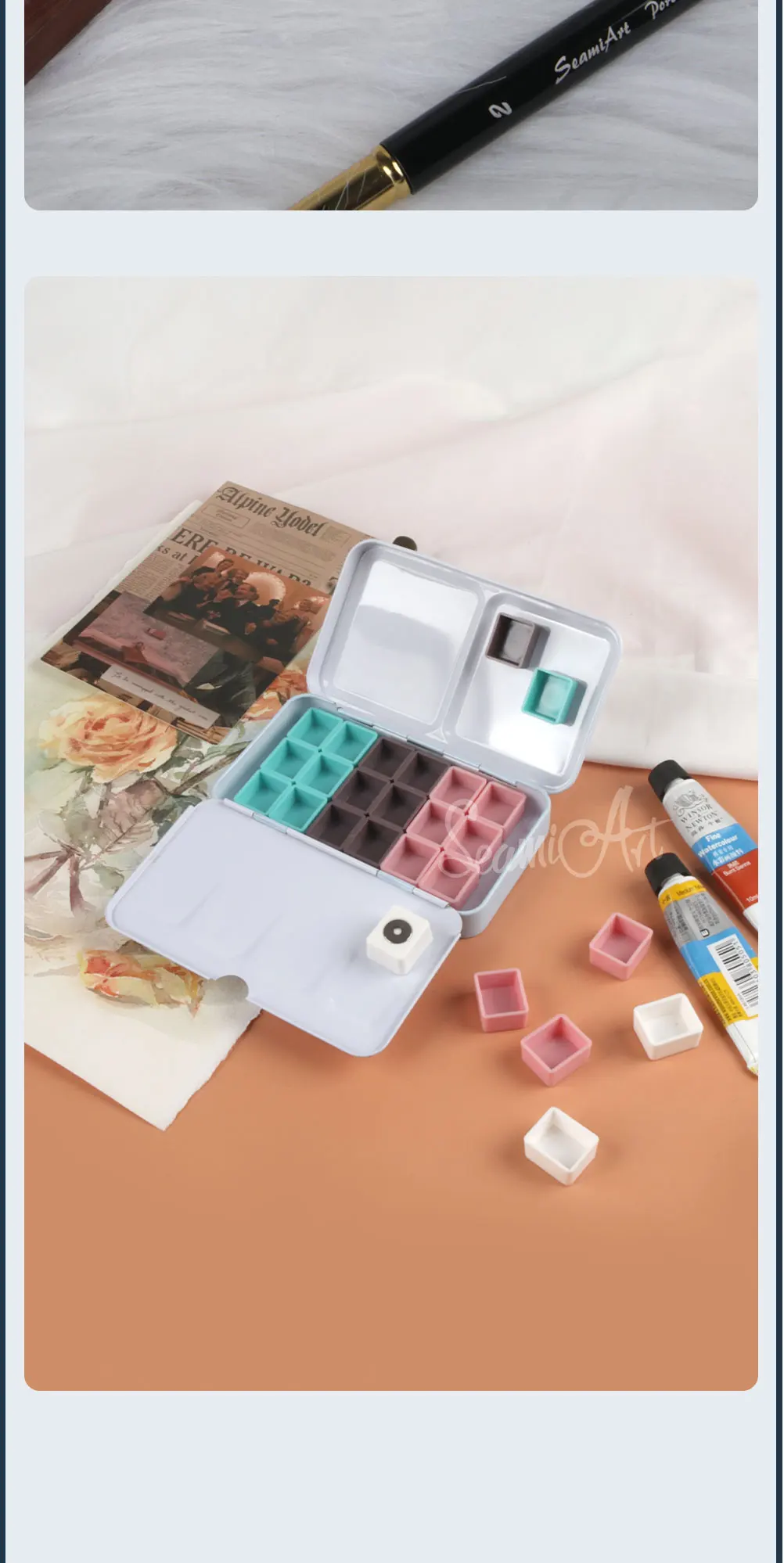 SeamiArt 50 Stück magnetische Halbfläschchen in vier Farben für Aquarellfarben, Unterverpackung in Blechdose, Palette, Malwerkzeuge, Kunstbedarf – Detail 10