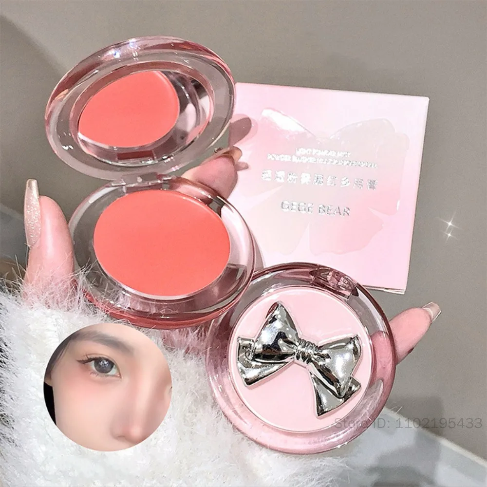 Placa de colorete rosa con espejo para mejillas faciales, crema de colorete con brillo de agua expandible, tinte hidratante de larga duración para mejillas, maquillaje colorete