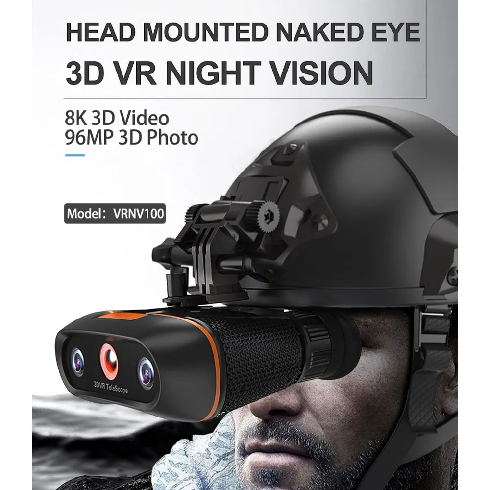 TeSeek VRNV100 3D VR Telescópio de visão noturna montado na cabeça 8K 96MP HD 8X Binocular de zoom digital com 2 cartões de 2x32GB