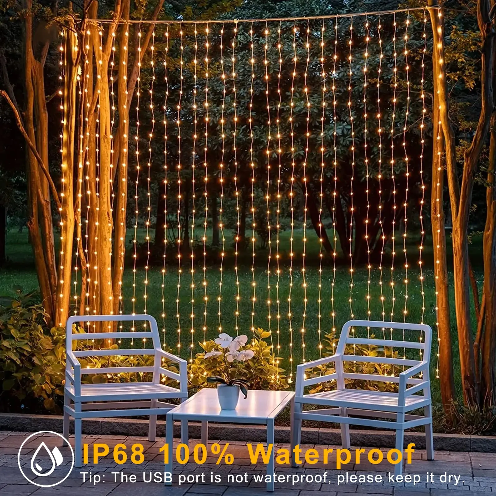 Curtain Fairy Light Waterfall 3x3m 280 LEDs Window Light 5V USB Waterproof Outdoor String Light for Christmas Patio Wall Decor