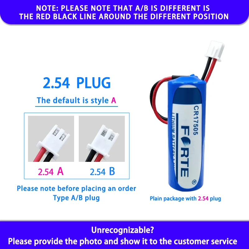 Forte CR17505 Add XH2.54 Plug 3V Disposable Lithium Manganese Battery Prepaid Water Meter Fire Detection Alarm GPS Positioning