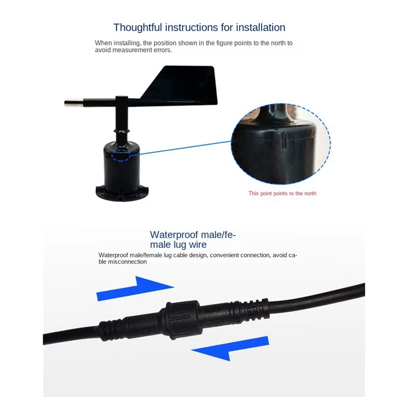 30M/S Polycarbonate Wind Speed Direction Sensor Weather Station Outdoor 3 Cup Anemometers Sensor Output 0-5V