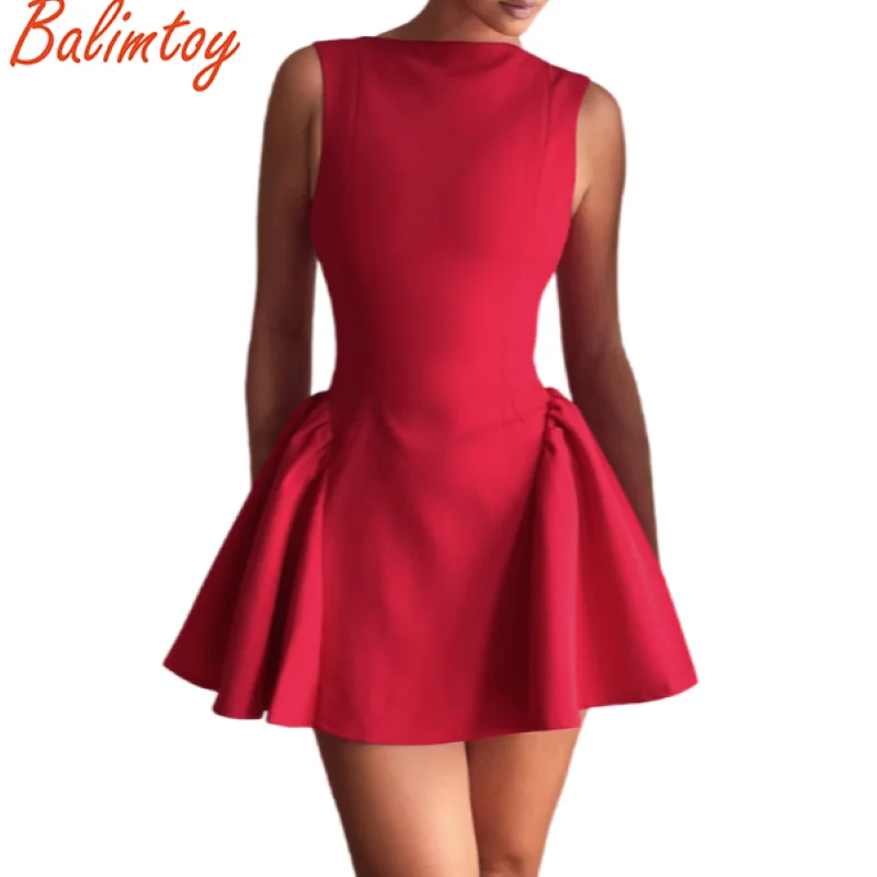 

New Women's Sleeveless Halter Neck Slim-Fit Sexy Mini Dress Solid Color Elegant Beach Party Club Evening Casual Bodycon Dress