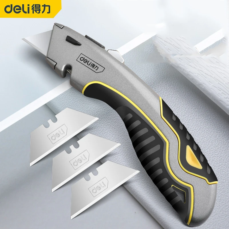 Deli Pocket Knife Box Cutter Heavy Duty Retractable нож Utility Knife Curved Quick-Change Anti-sway Blade for Leather Carpet