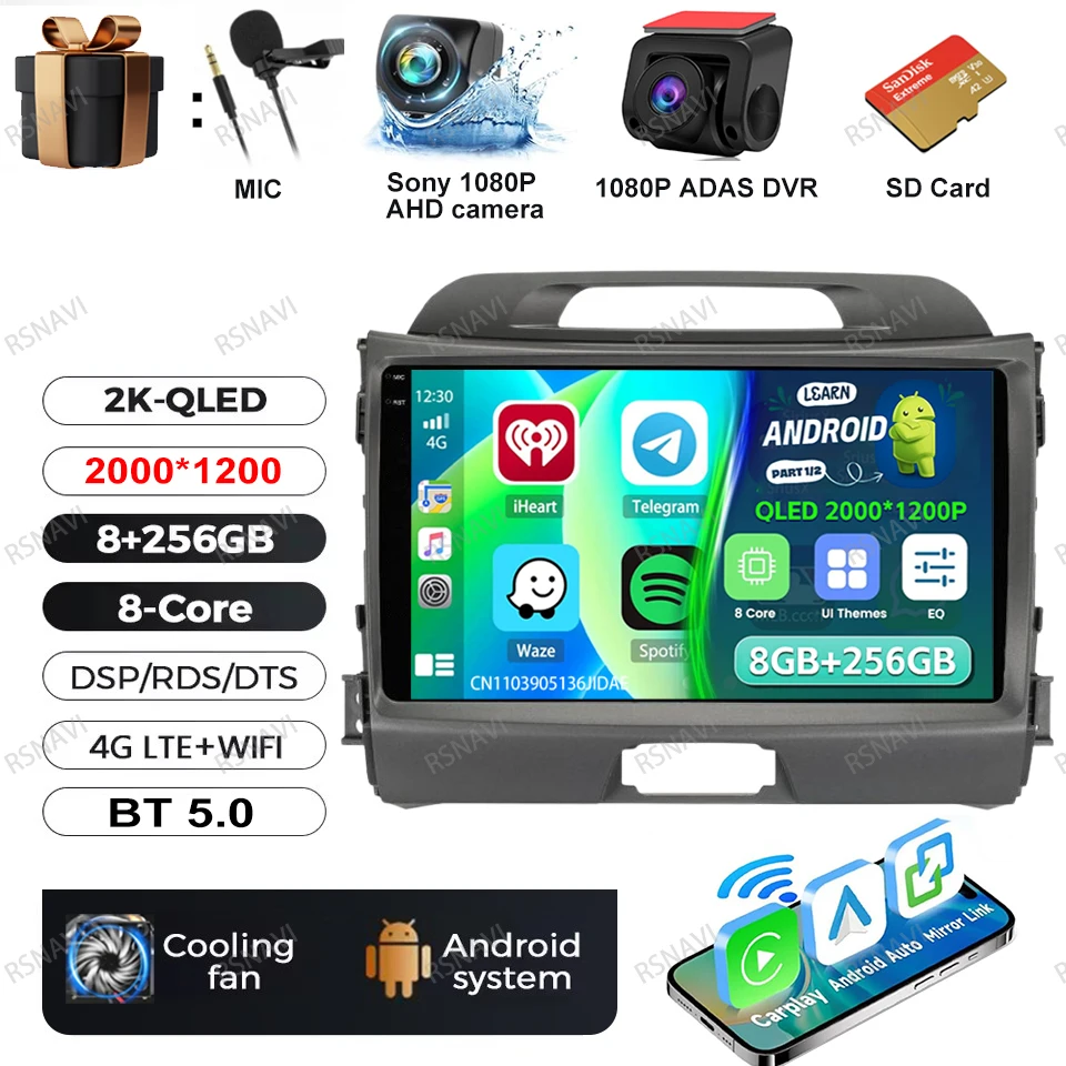 Autoradio Android 15 Voor KIA Sportage 2010 2011 2012 2013 2014 2015 2016 5G WIFI Qualcomm Navigatie DSP Stereo multimedia GPS