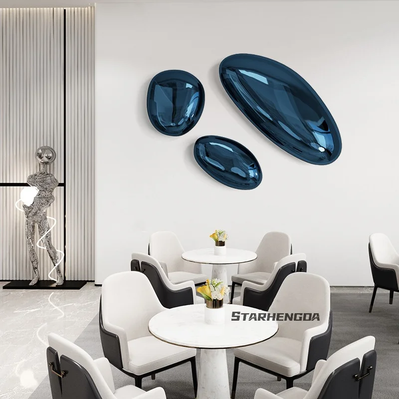 

New stainless steel water drop cobblestone mirror Guest restaurant sales office sofa background wall decoration soft decoration