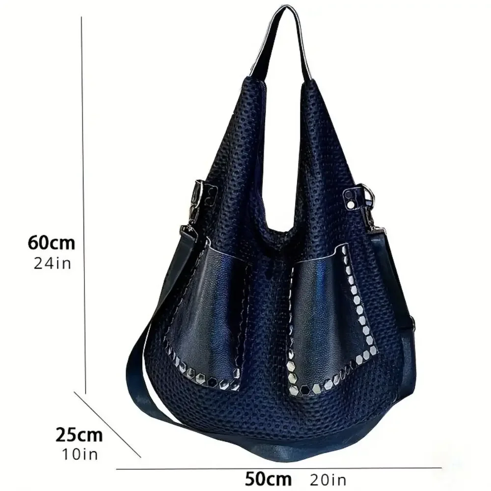 2024 Hot Sell New Retro Mesh Handbag, Large Capacity Shoulder Bag, Punk Style Rivet Stray Bag, Large Women\'s Bag Purses