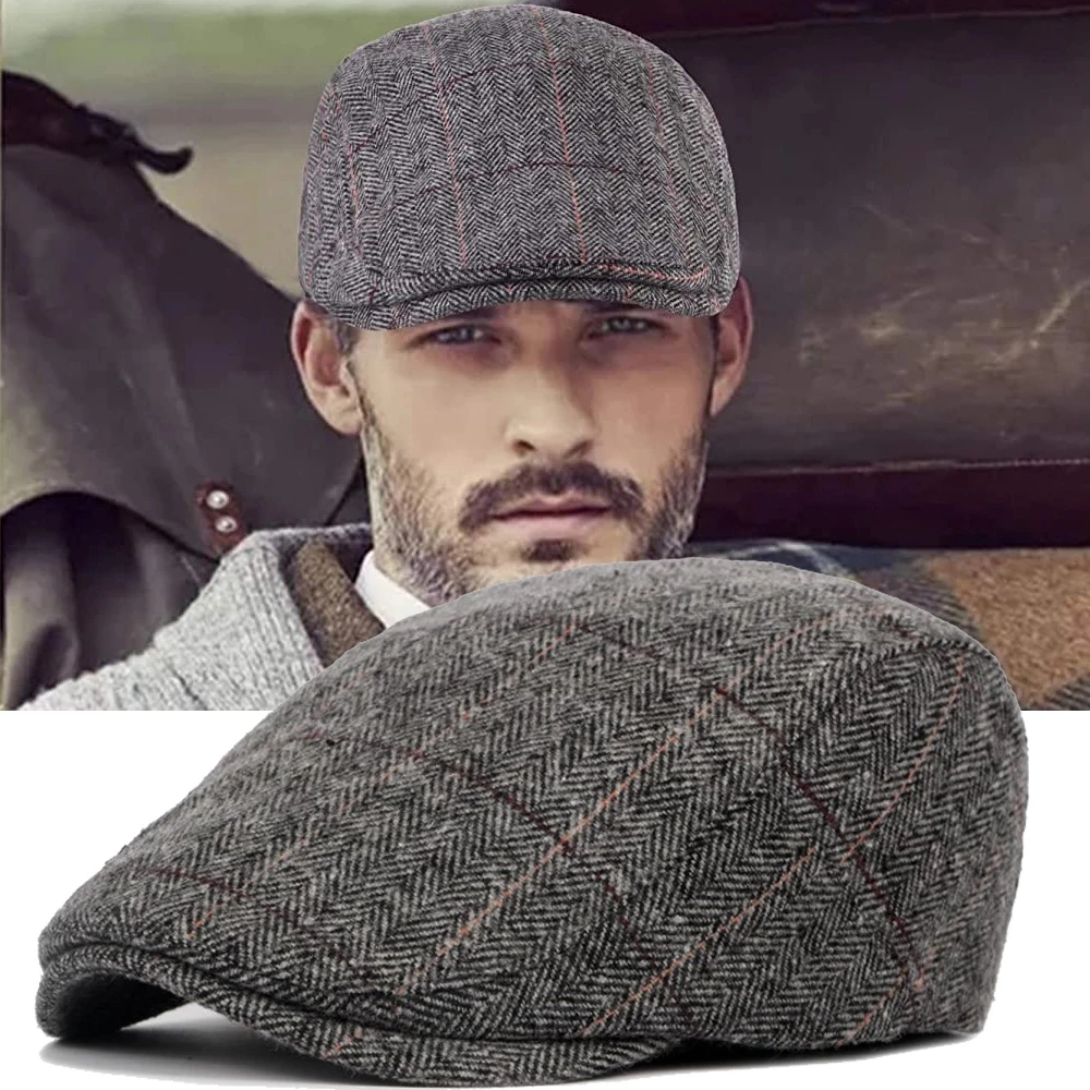 Men Classic Plaid Stripe  Cap for Male Winter Cotton Flat Ivy Vintage Gatsbay Hat Irish Outdoor Cabbie Beret Painter Hat