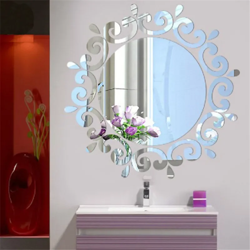 New 3D Acrylic Mirror Sticker Living Room Bedroom Lace Mirror Home Office Wall-Sticker Decals Stickers ECO-Friendly Home Decor