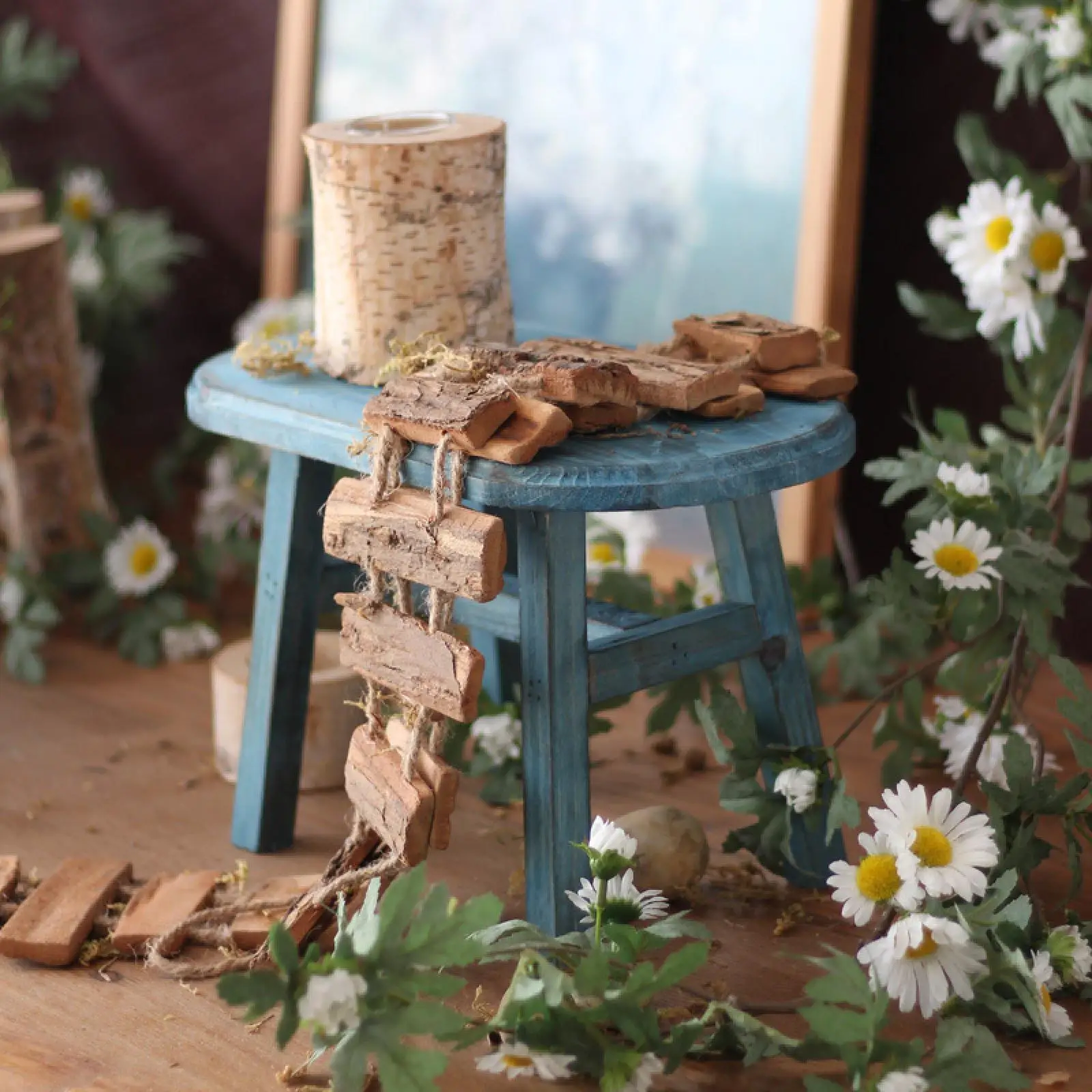 Wooden Mini Stool Multifunctional Home Furnishing Decorative Garden Ornament for Bedroom Balcony Garden Outdoor Indoor Farmhouse