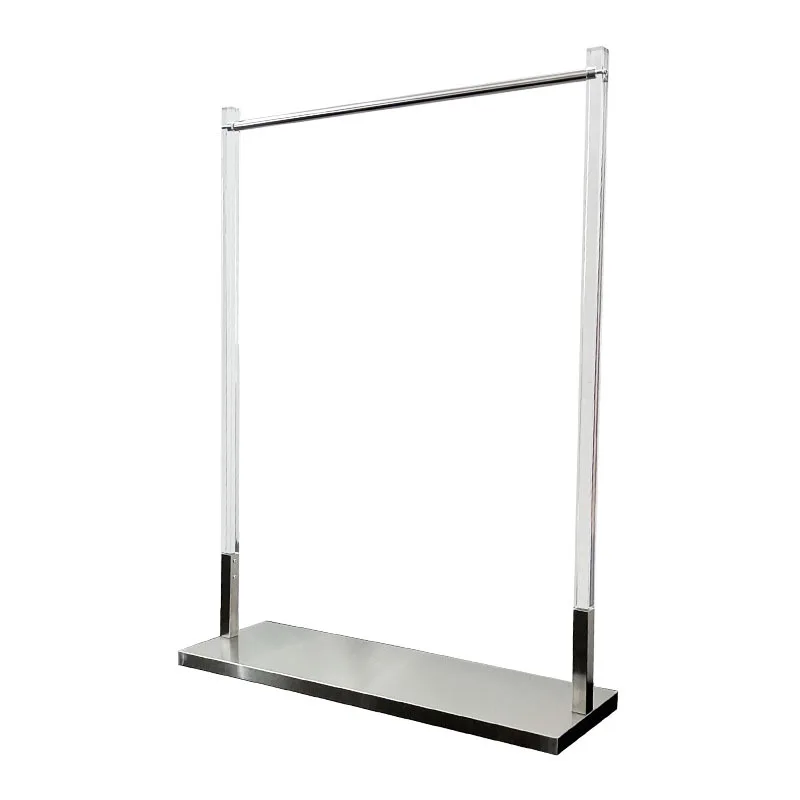 Custom. Clothing Store Display Rack Transparent Solid Acrylic Stainless Steel Shelf Silver Brushed Floor-Standing Rack Women's C