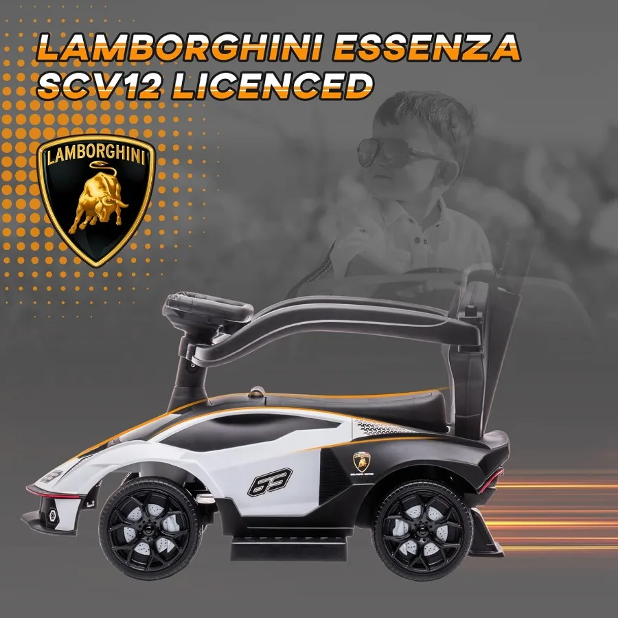 Samochodzik 2w1 dla maluchów 1-3 lat, licencjonowany Lamborghini, wózek do jeżdżenia, autko do pchania z miejscem do przechowywania pod siedzeniem, klakson Eng