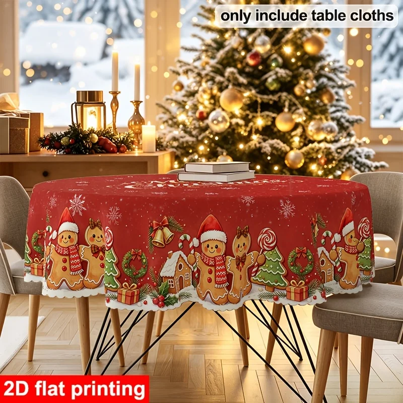 1 Rectangle Christmas tablecloth, Merry Christmas gingerbread man cane candy snowflake pattern tablecloth