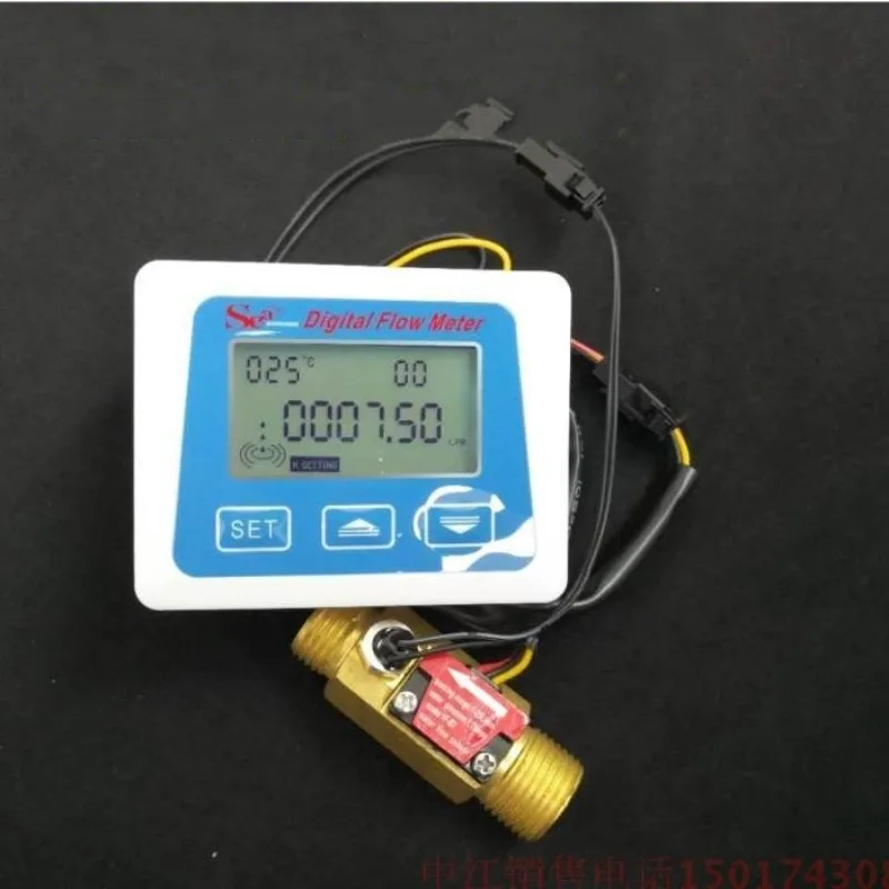 digital LCD display water flow sensor meter totmeter temperature time recording and G1/2 flow sensor