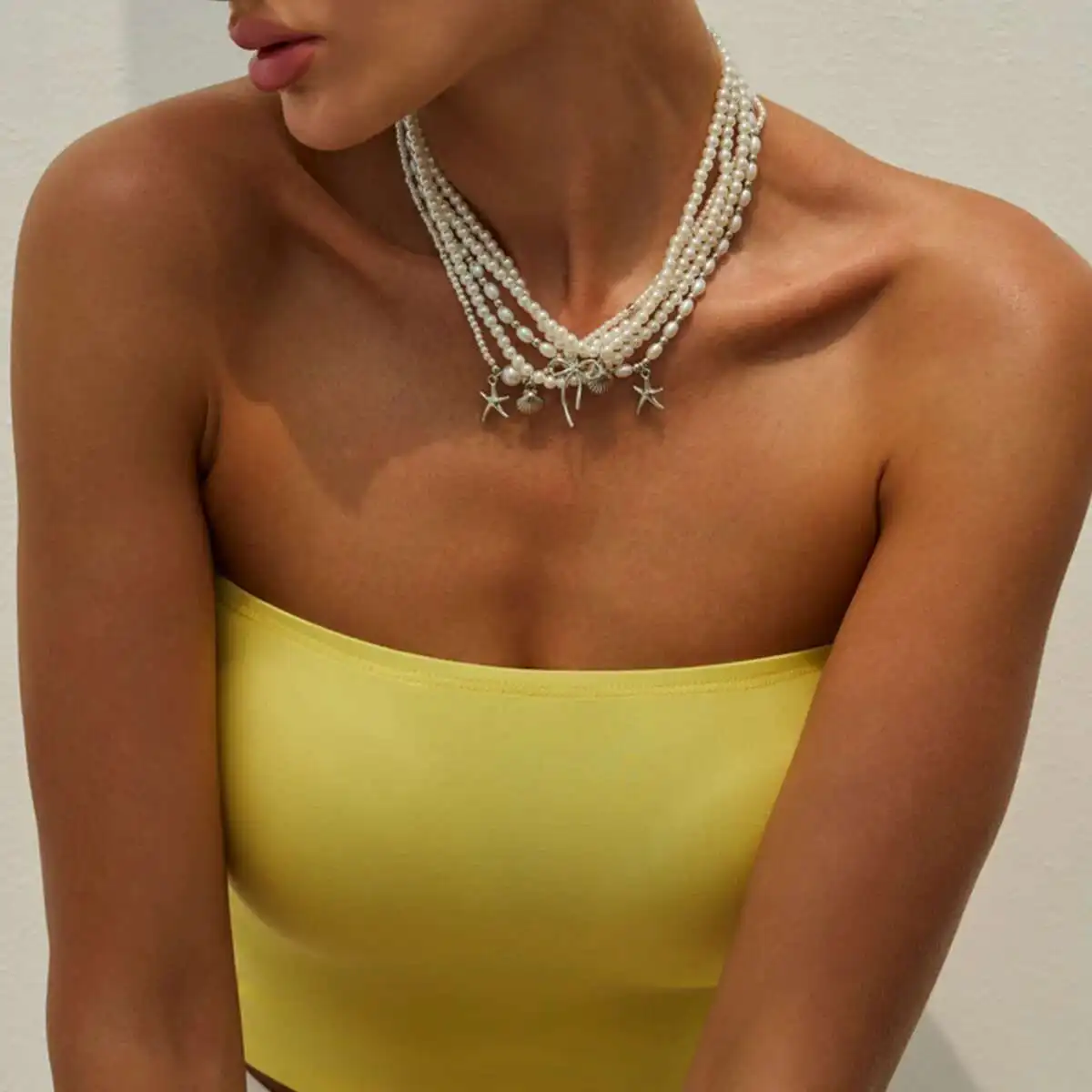 

Ingemark 5Pcs/Set Vintage Elegant Imitation Pearl Choker Necklace for Women Fashion Bow Starfish Conch Pendant Necklace Jewelry