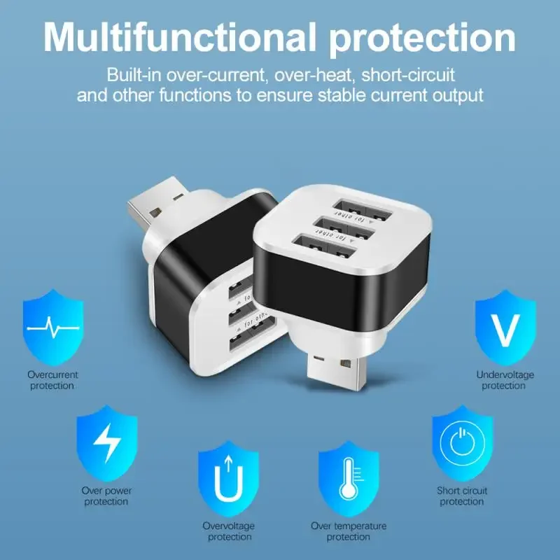 USB 2.0 HUB Quick Charger 3 Ports USB Extender Adapter Multi USB Splitter Hub with Indicator for Laptop PC