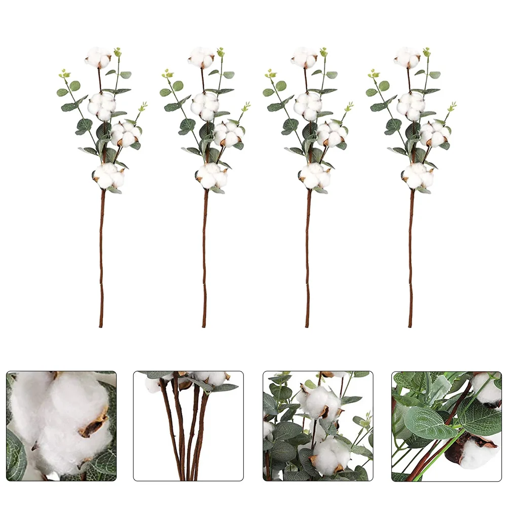 

4pcs Artificial Plants Artificial Cotton Simulation Cotton For Diy Flower Arranging Material Home Decoration Indoor Decor