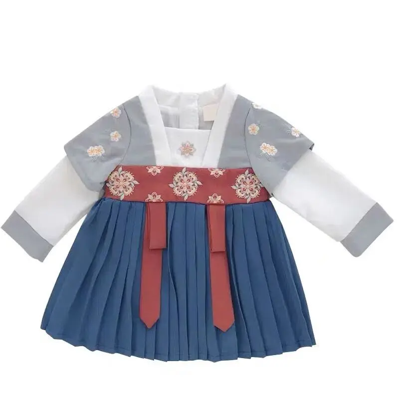 Children\'s Long-sleeved Dress Spring and Autumn Girl Baby Dress Hanfu Tang Suit Chinese Style Toddler Dress