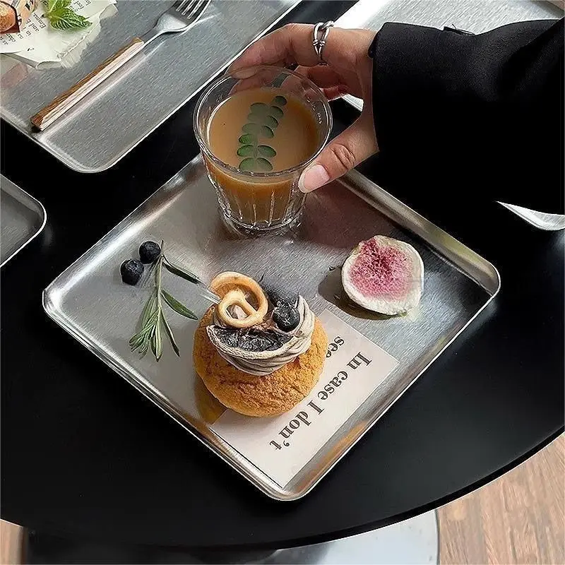 Ins Korean Plateins, Stainless Steel Rectangular Plate Cafe Cake Dessert Plate Storage Trays,Home Kitchen Storage Table Dish view 6