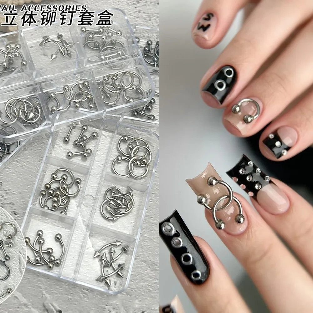 30 قطعة/صندوق 6 شبكة Y2K طرف معدني مخروط الشرير مسمار المسامير سحر سبيكة مختلط السهم مجوهرات أظافر الديكور فتاة باردة مانيكير لوازم