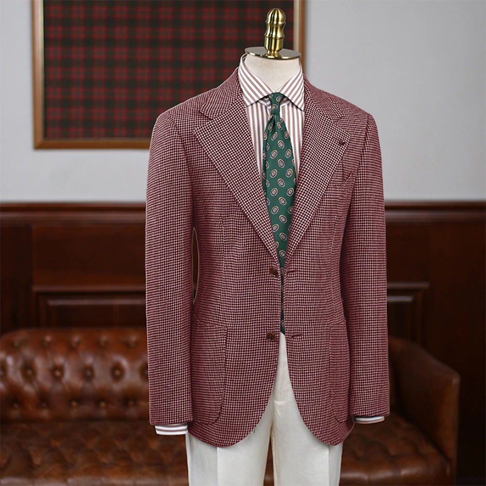 Men's Houndstooth Wool Blend Blazer Sport Coat Peak Lapel Two Button Jacket Vintage Casual Sport Coat for Business & Smart Casua image 4