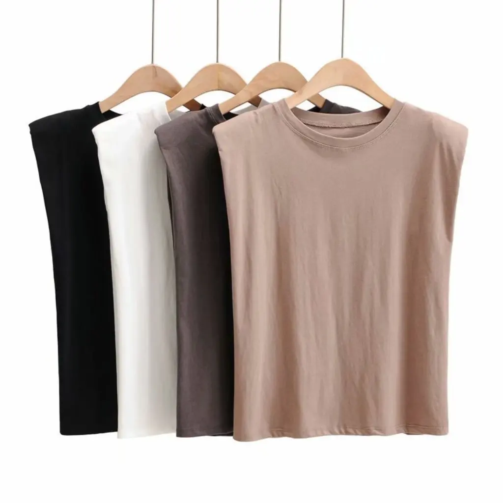 

SNSAP Women's Loose round Neck T-Shirt Shoulder Pad Sleeveless All-Match European And American Style Blogger Fashion