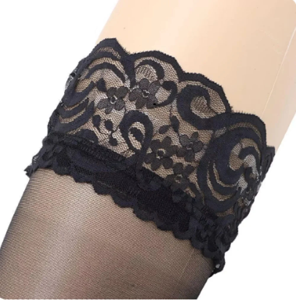Women Flower Transparent Silk Stocking Female White Sexy Slim Hosiery High Knee Cuff Tights Elastic Fashion High Stockings image 4