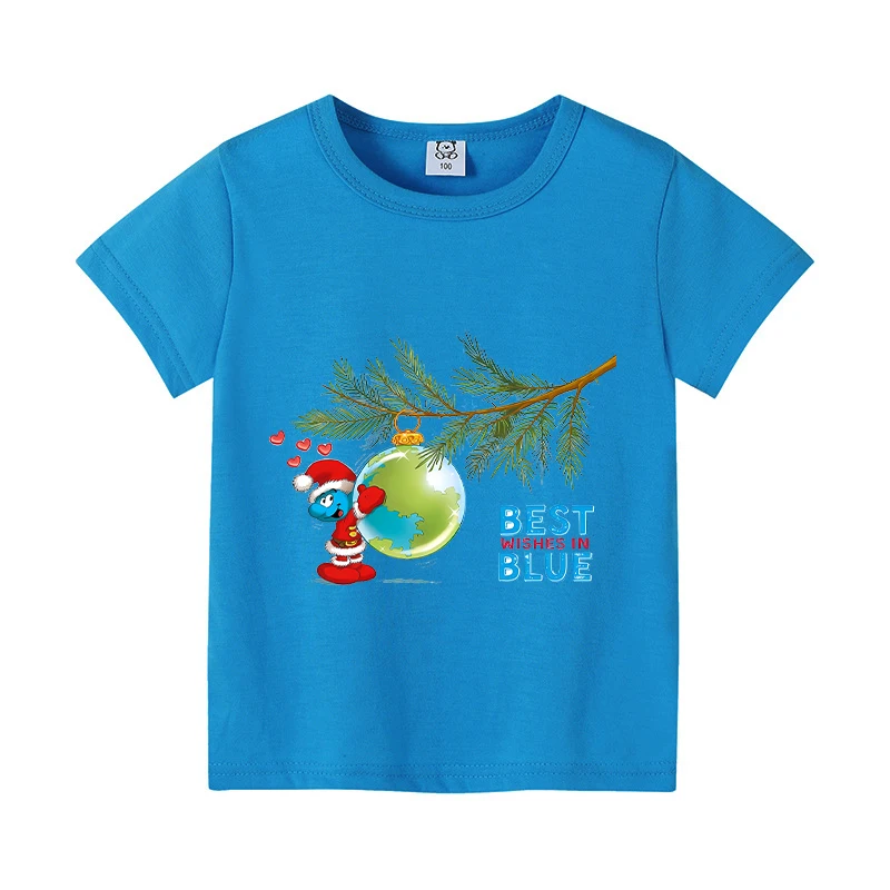 Anime Smurfs Kids Girl T-shirt Movie Cartoon Print Childern Tees Cotton Cute Tee Shirt Short Sleeve Clothing Cute Birthday Gifts