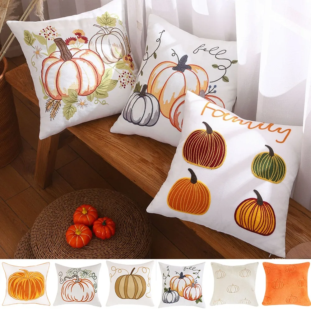 

Pumpkin Embroidered Halloween Pillowcase Lumbar Support Halloween Fun Decorative Pillowcase Is Soft Cozy for Living Room Sofa