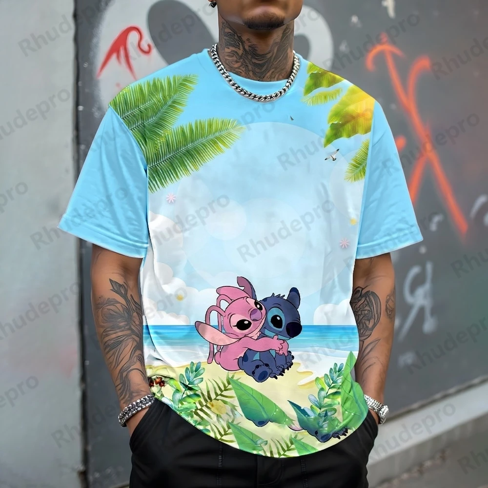 

Летняя мужская и женская рубашка Disney Lilo & Stitch 3DT, мужская модная повседневная трендовая уличная одежда с короткими рукавами для родителей и детей
