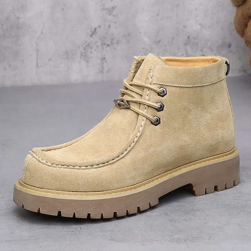 Men's High-top Boots Retro Suede Leather Casual Boot Fashion Thick Sole Motorcycle Boots Lace Up Ankle Boot Men's Platform Boots