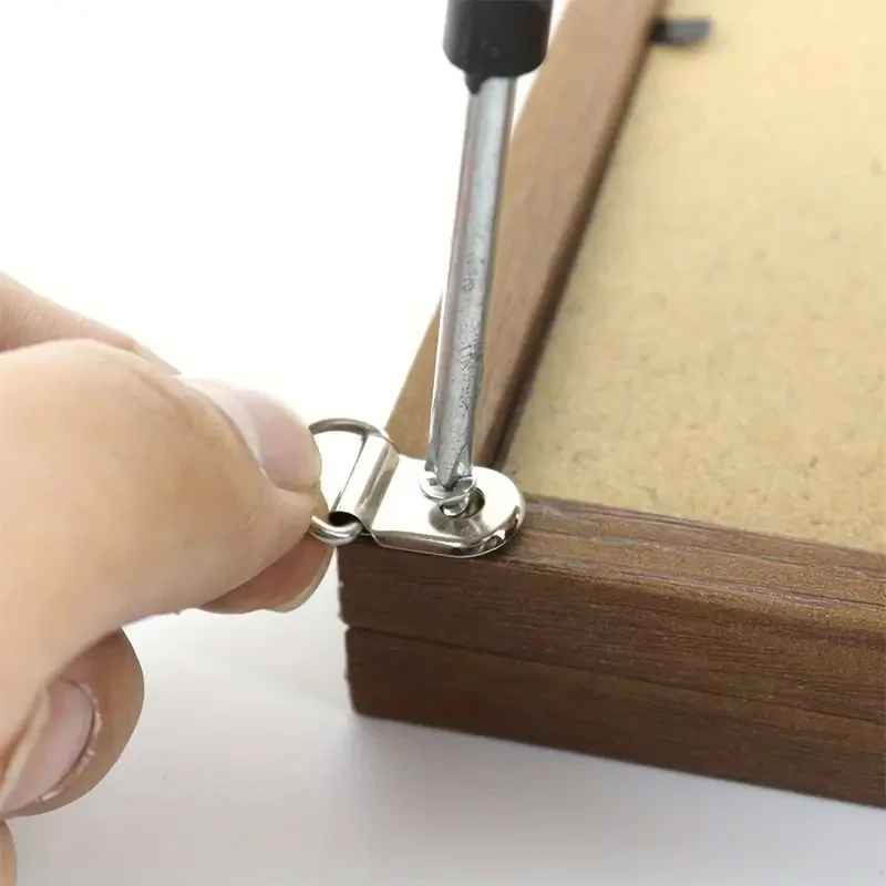 100 Stück D-förmige halbrunde Bilderrahmen-Aufhängeringe mit Schraubhaken, Bilderrahmenhaken, Zubehör für Bilderrahmen-Hardware – Detail 7