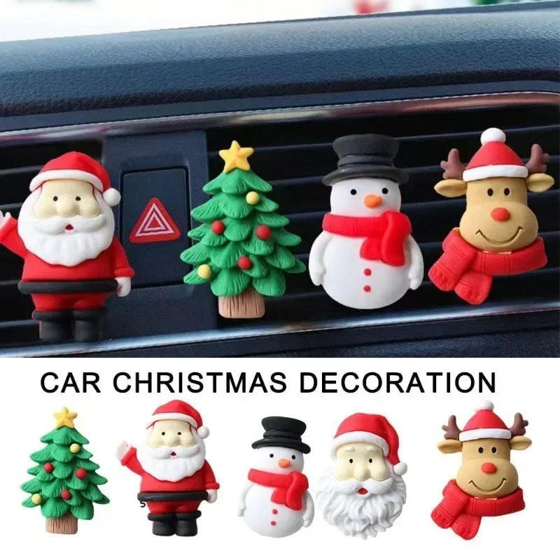 Car Air Outlet Fragrance Clip, 3D Christmas Santa Claus Elk Bell Resin Aromatherapy Clip, Auto Interior Decoration Accessories