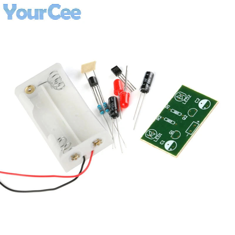 2pcs/1pc Triode Transistor Multivibrator LED Flash Light Electronic Parts DIY Kit Welding Practice with Battery Box