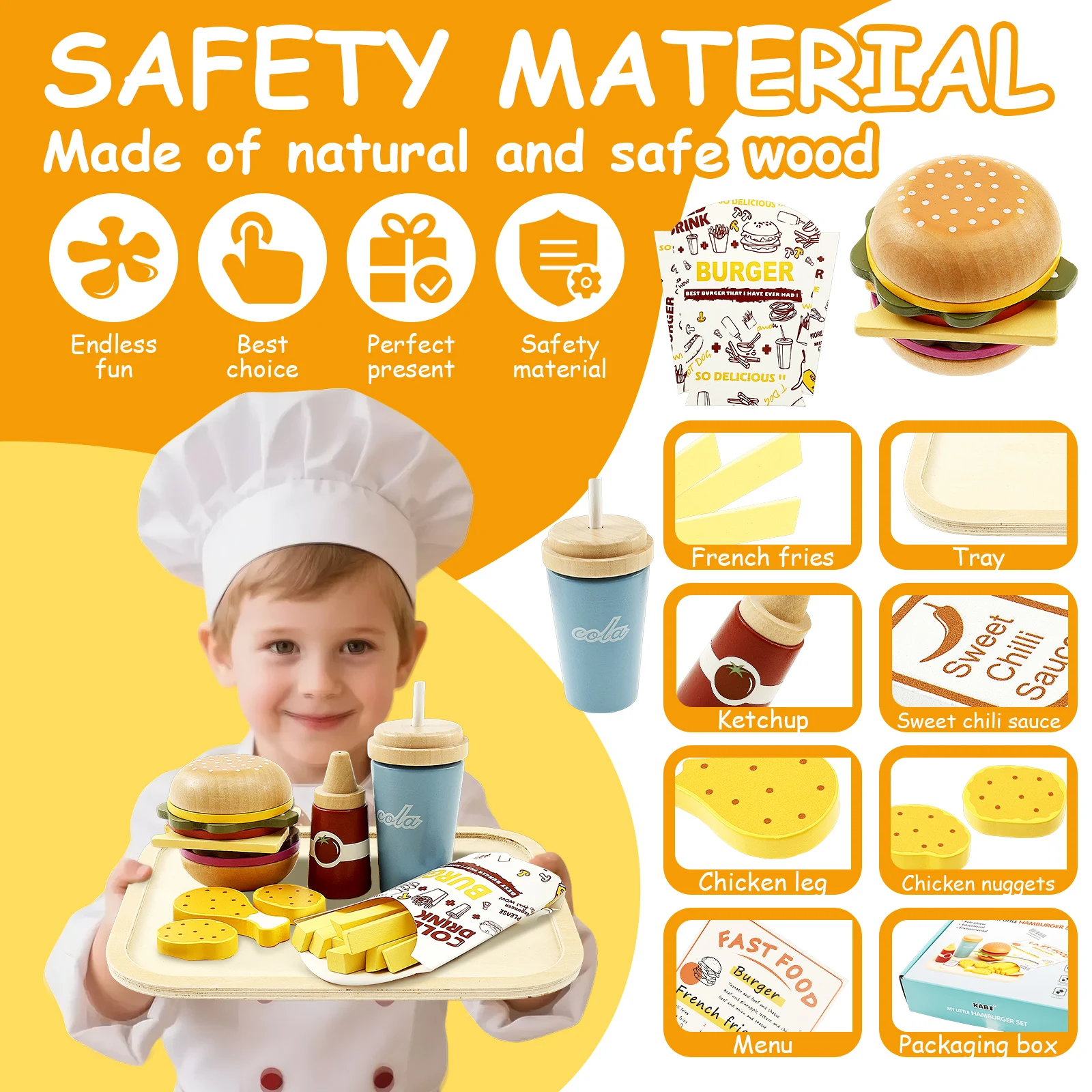 미니어처 음식 나무 패스트푸드 플레이세트 사실적인 햄버거 감자튀김 플레이 음식 세트 트레이 콜라 소스 감자튀김 포함 인형의 집용
