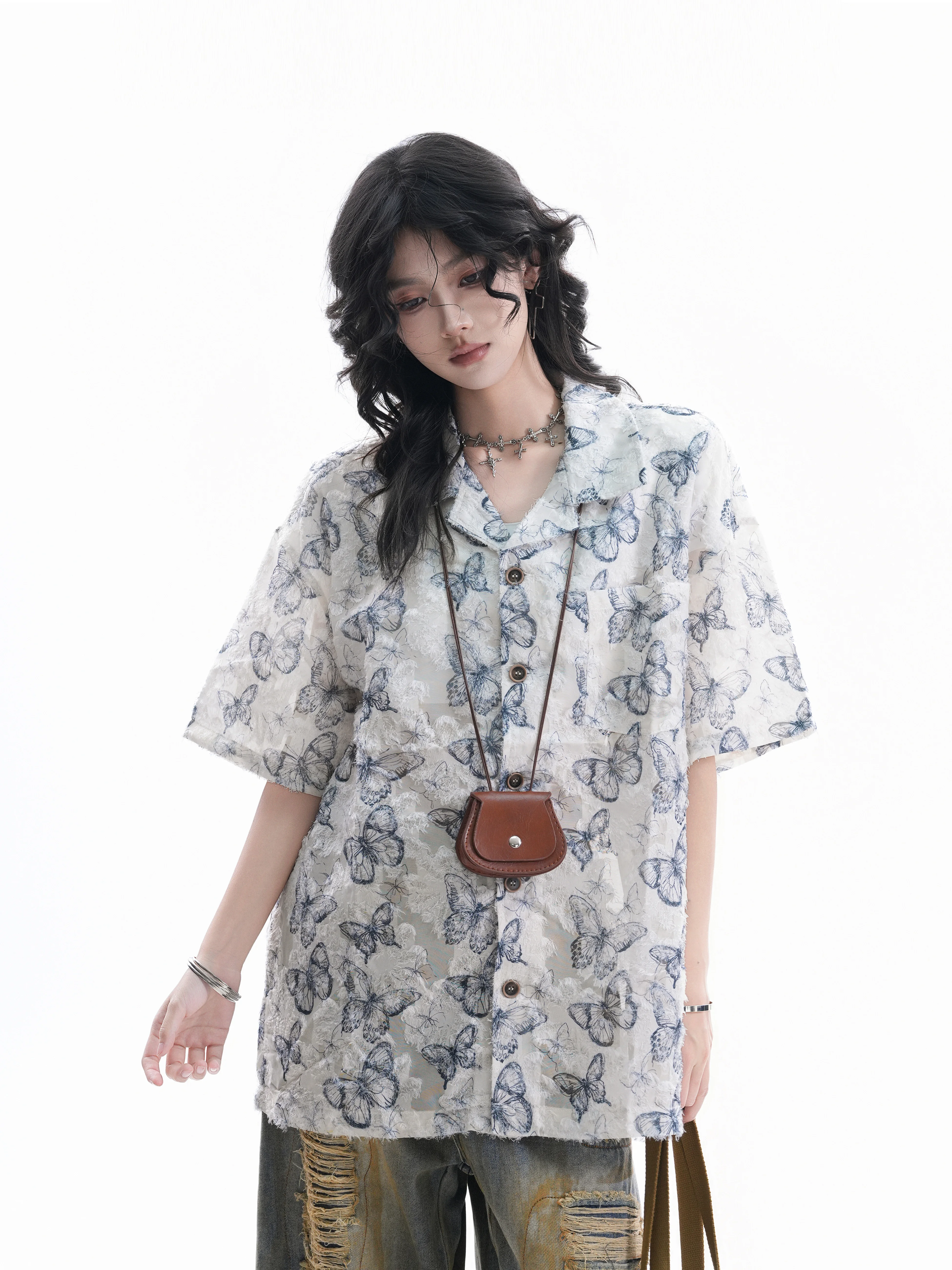 

Retro American Print Short Sleeve Oversize Casual Shirt Women Summer Couple T-Shirt Polyester Fiber Loose Fit