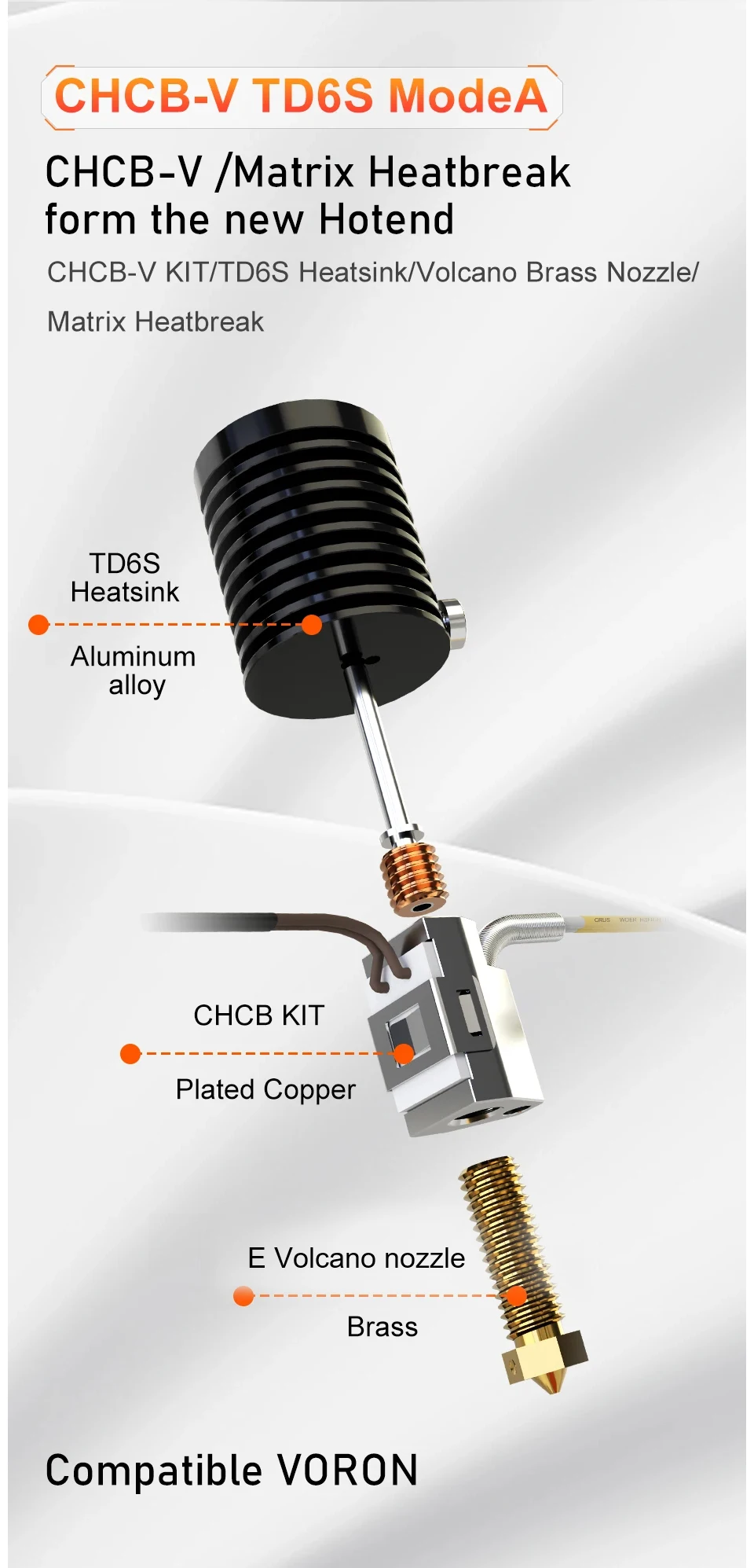 Trianglelab CHCB-V TD6 TD6S Keramik-Heizkern & Tun-Düse für DDE Direktantrieb-Extruder Volcano Hotend Prusa VORON – Detail 8