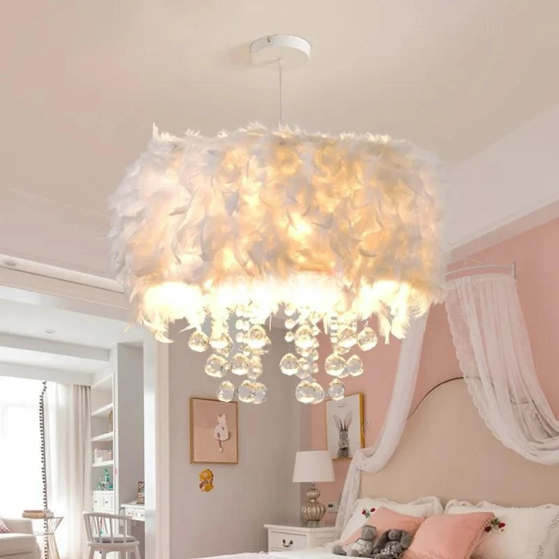 Designer New Simple Feather Chandelier Creative Living Room Bedside Net Popular Girl Warm Romantic Bedroom Led Lighting Fixture
