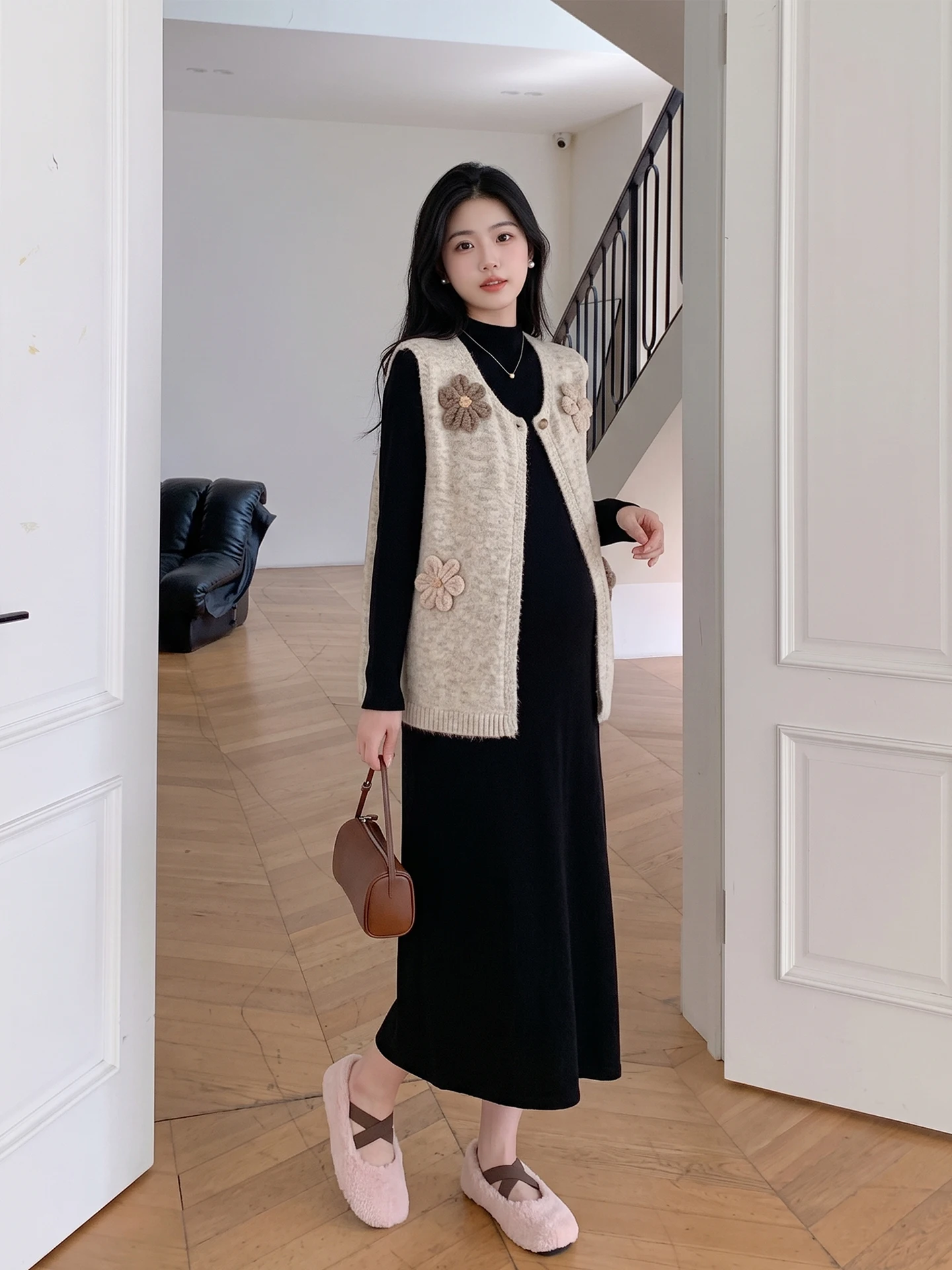 conjunto-de-vestido-de-maternidad-y-chaleco-de-punto-sensacion-de-lujo-otono-invierno-nueva-llegada-cintura-asimetrica-ho
