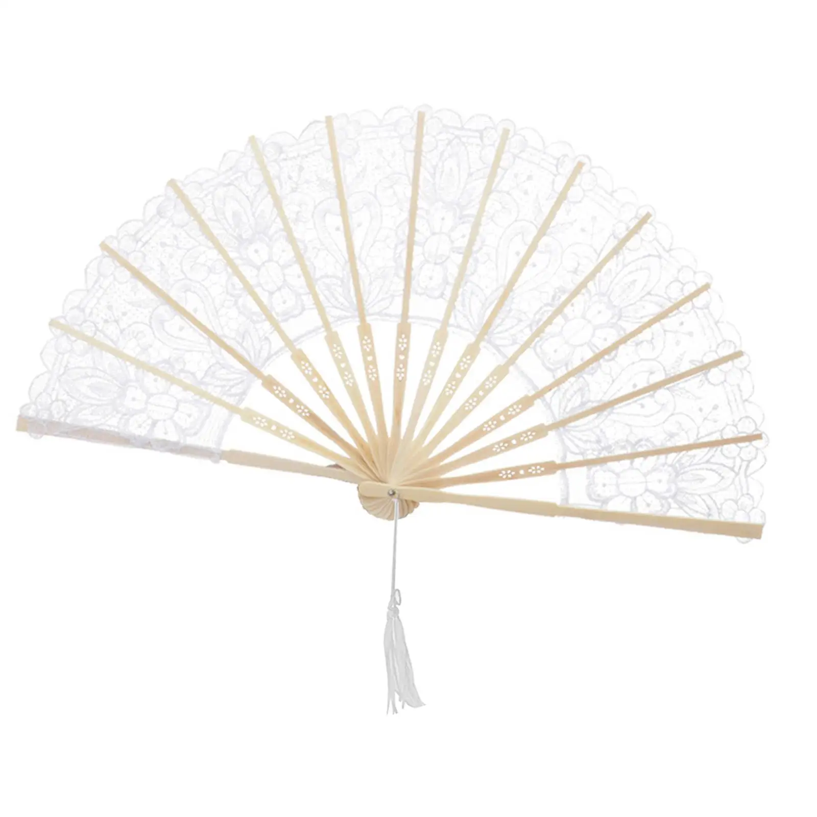 Lace Folding Fan Cotton Linen Handmade Decorative for Wedding Dance Performance Bridal Shower Party Photo Prop Gift