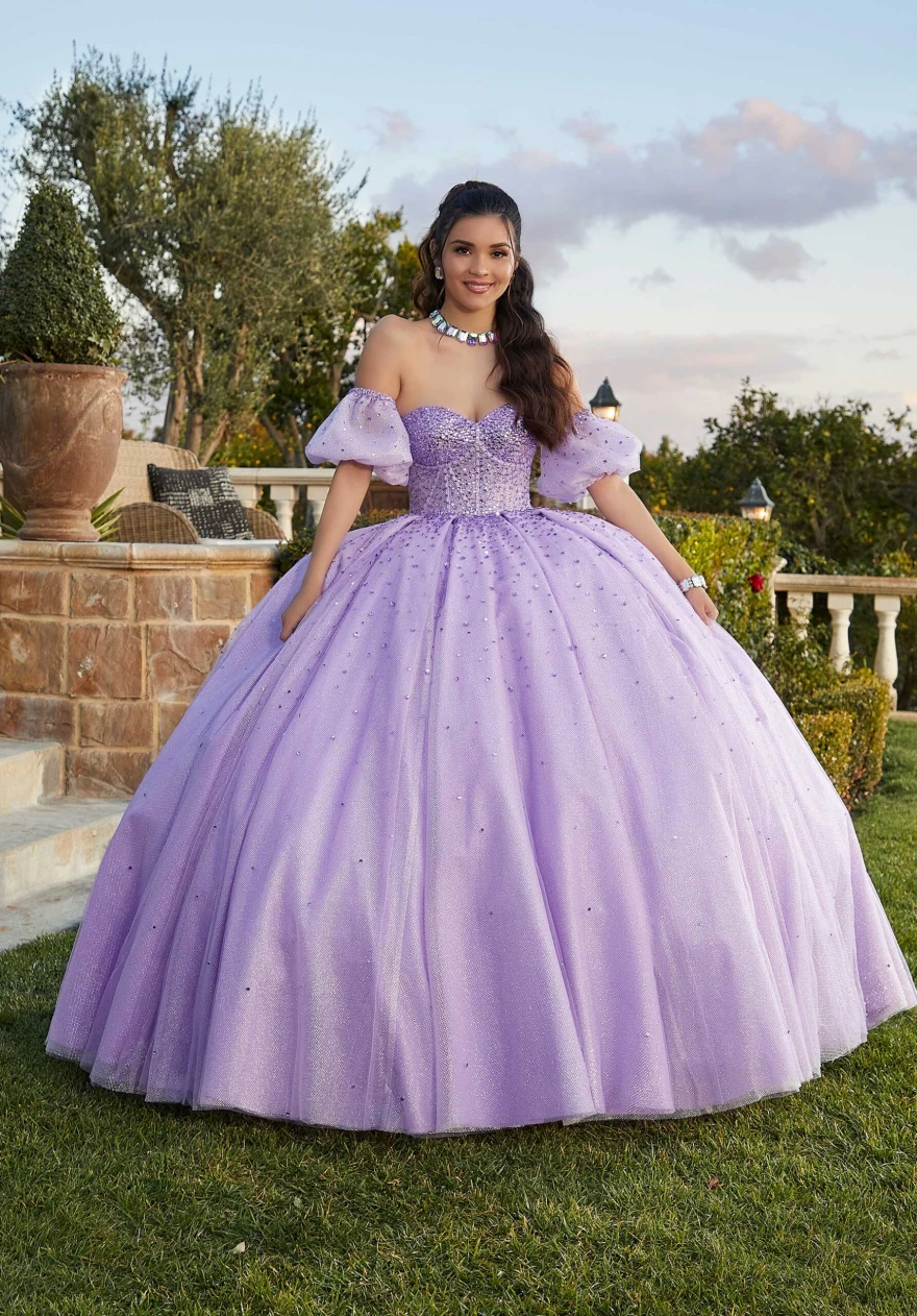 LorstudNavy-Robe de Quinceanera à manches bouffantes avec perles, robe de Rhchérie, robe éducative, robe Sweet 15 16, YQD127, 2024