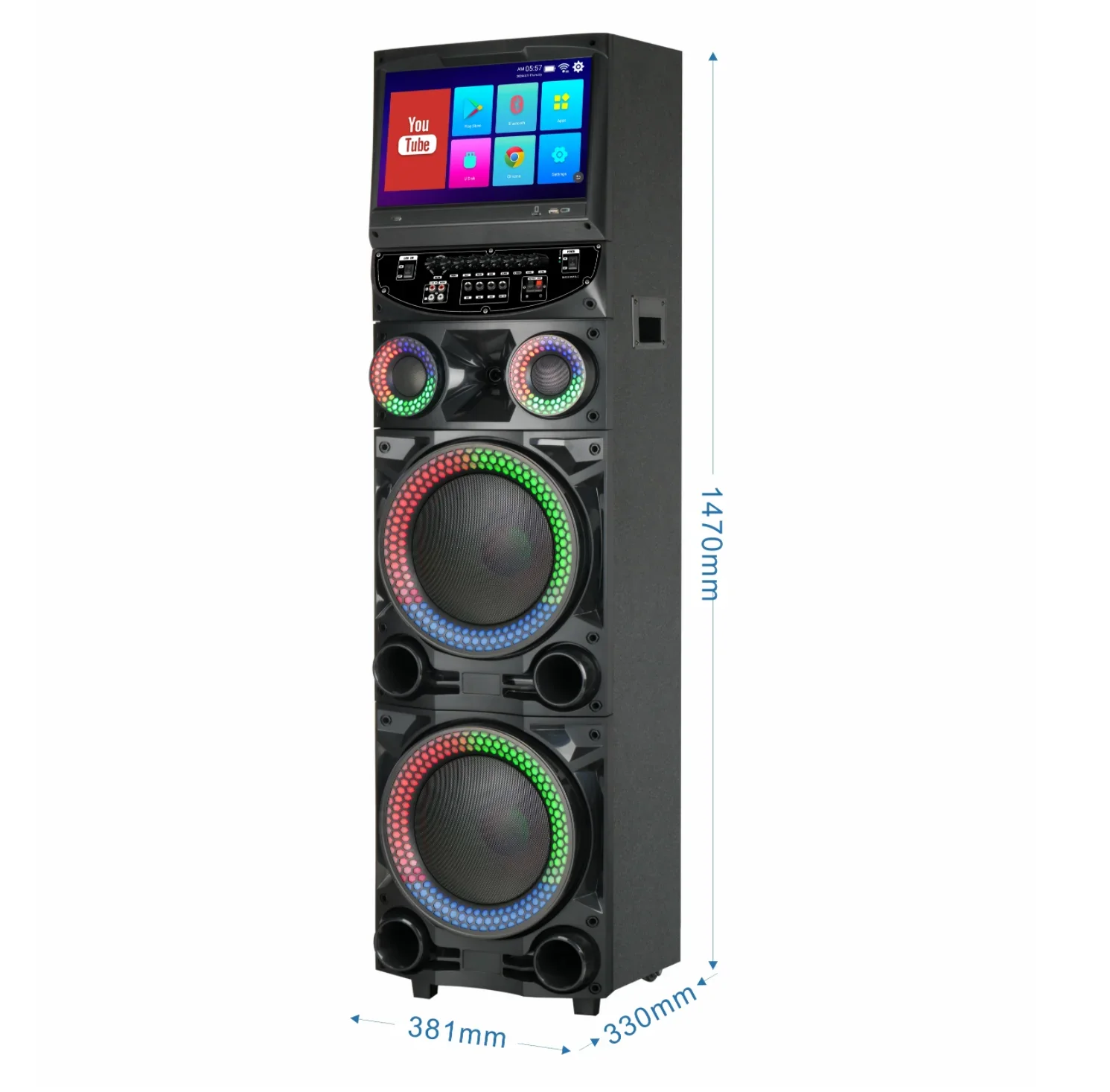 

GD-1419 Parlante Youtube Speaker 120W High Power Wood pa Active Speaker Trolley Portable Speaker with DJ Lights