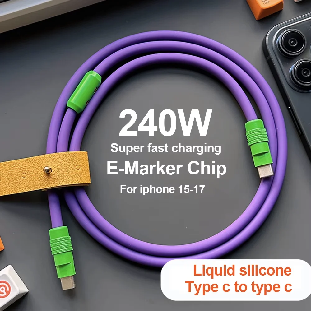 Liquid Silicone Type C Fast Charging Cable Data Cord 240W USB C To USB C Cable For IPhone 17 16 15 Pro Max MacBook iPad Samsung