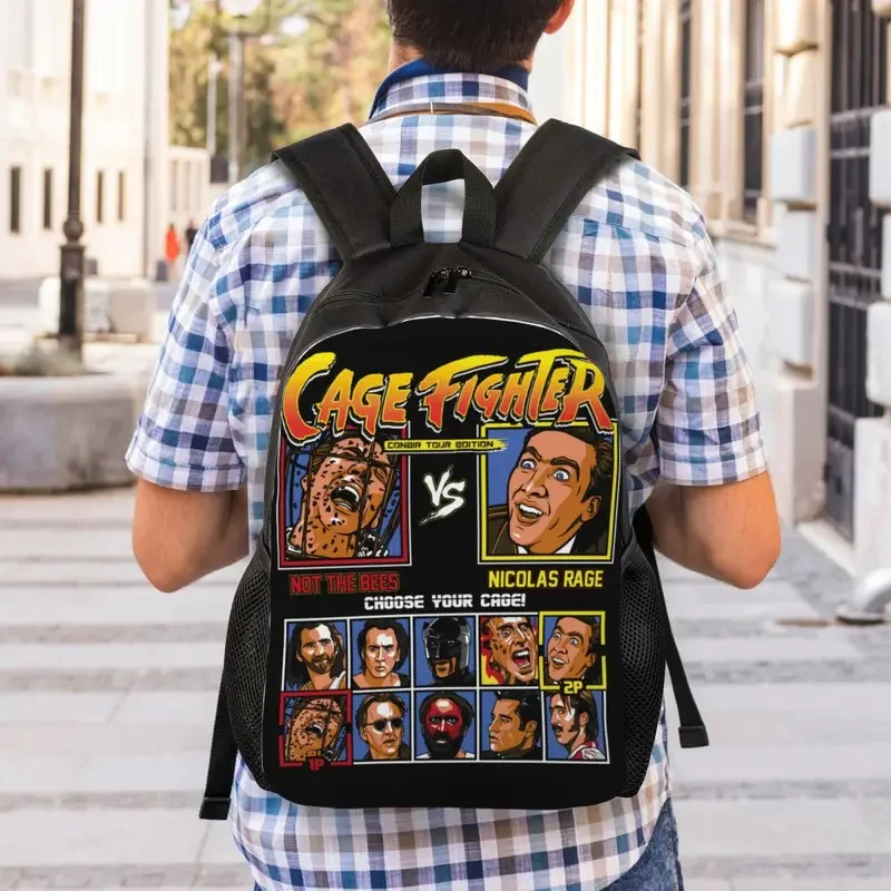 Mochila para ordenador portátil para hombre y mujer, bolsa básica divertida para estudiantes universitarios, Nicolas Cage Fighter