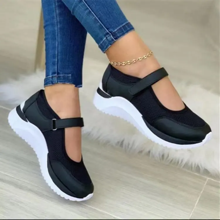 Frauen Schuhe Dicke Sohle Einzelnen Schuhe Runde Kappe Gestrickte Weibliche Turnschuhe Walking Grid Casual Schuh Plus Größe Frauen Vulkanisierte Schuhe – Detail 2